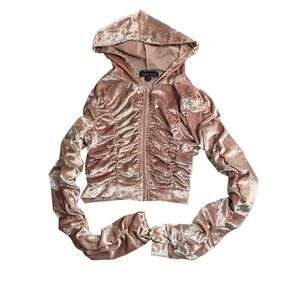 y2k streetwear cropped velvet feel spandex hooded track jacket blush pink size S